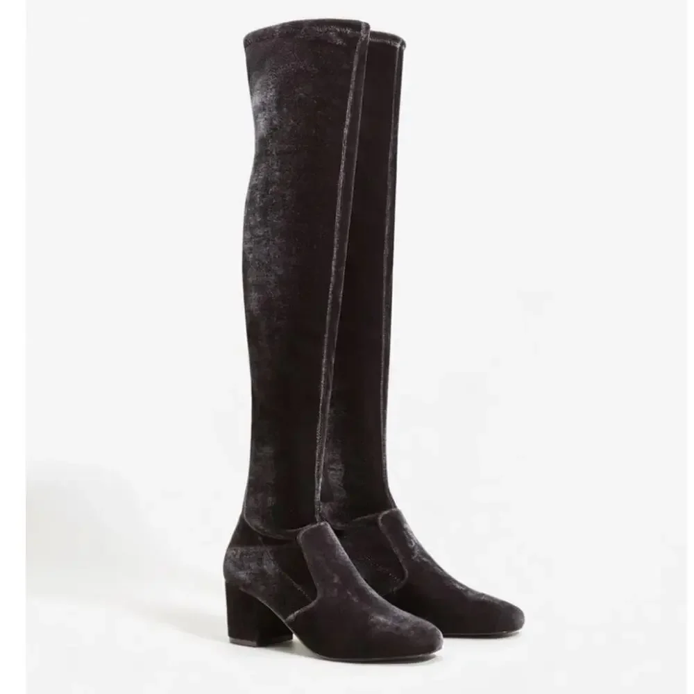 MNG by Mango black velvet over the knee heeled boots size 7.5 / 38